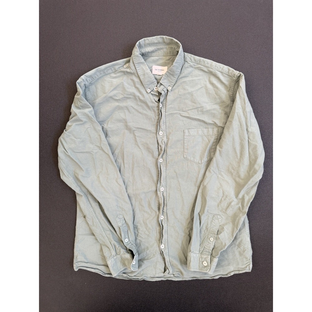 Octobre Editions Mens Light Sage Green Button Down Shirt XL Made in Portugal
